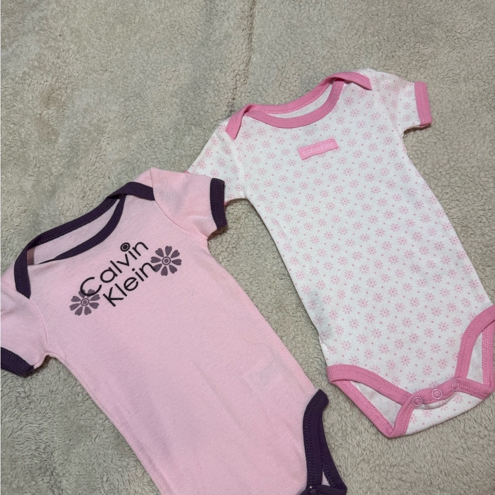 Calvin Klein Pink and White Floral Bodysuits
